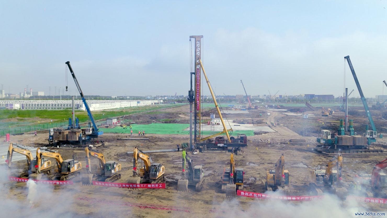 The construction site for the Tesla Megapack battery manufacturing factory in Shanghai, China on May 23, 2024.