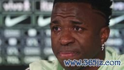 Brazil's forward Vinicius Junior cries as he gives a press conference on the eve of the international friendly football match between Spain and Brazil at the Ciudad Real Madrid training ground in Valdebebas, outskirts of Madrid, on March 25, 2024. Spain arranged a friendly against Brazil at the Santiago Bernabeu under the slogan "One Skin" to help combat racism. (Photo by Pierre-Philippe MARCOU / AFP) (Photo by PIERRE-PHILIPPE MARCOU/AFP via Getty Images)