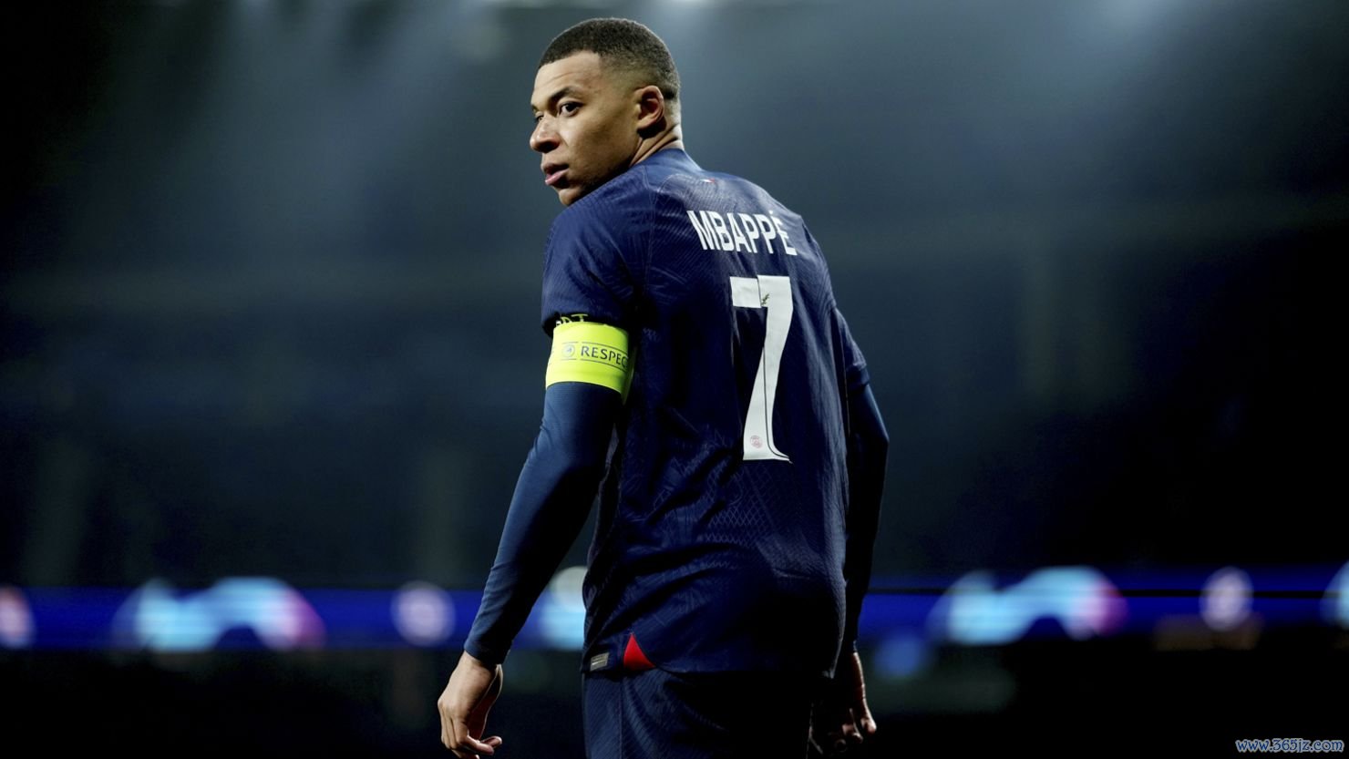 Kylian Mbappé looks on during PSG's Champions League round of 16 second leg match against Real Sociedad.